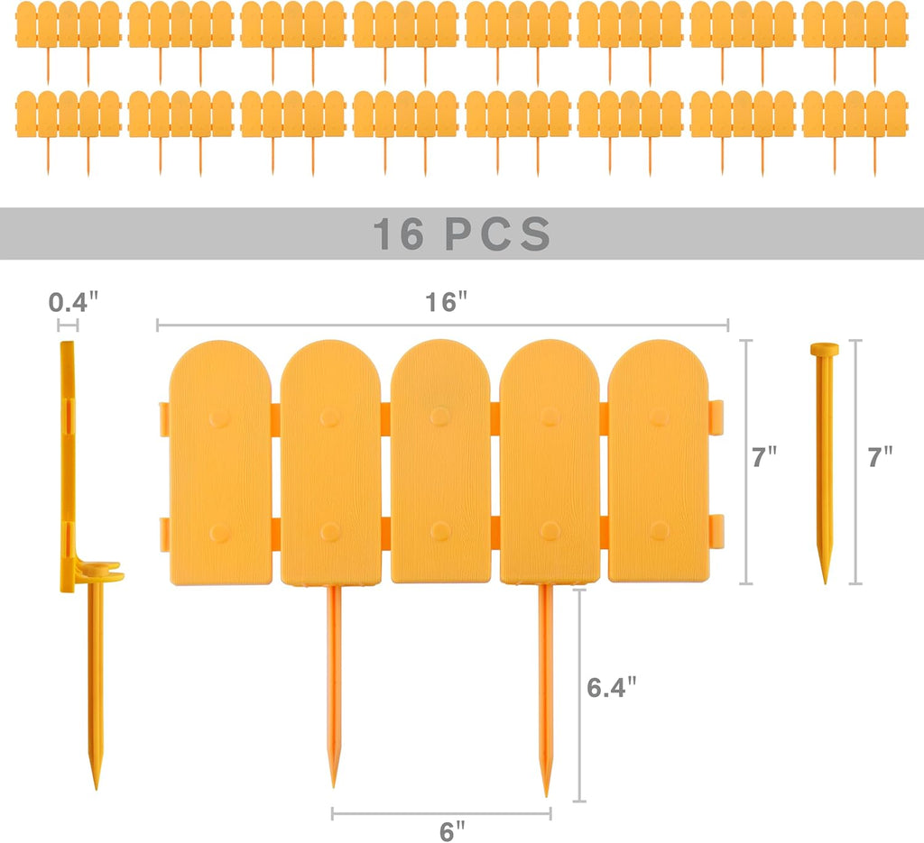 Evelyne Garden Border Edging: Wooden Fence Design - 16pcs Timber Yard Landscaping Fence Liner Lawn Edge Barrier - 20ft Kit of Decorative Lawn Landscape Panels Elements-Landscaping Edging-GMT-10374-C16