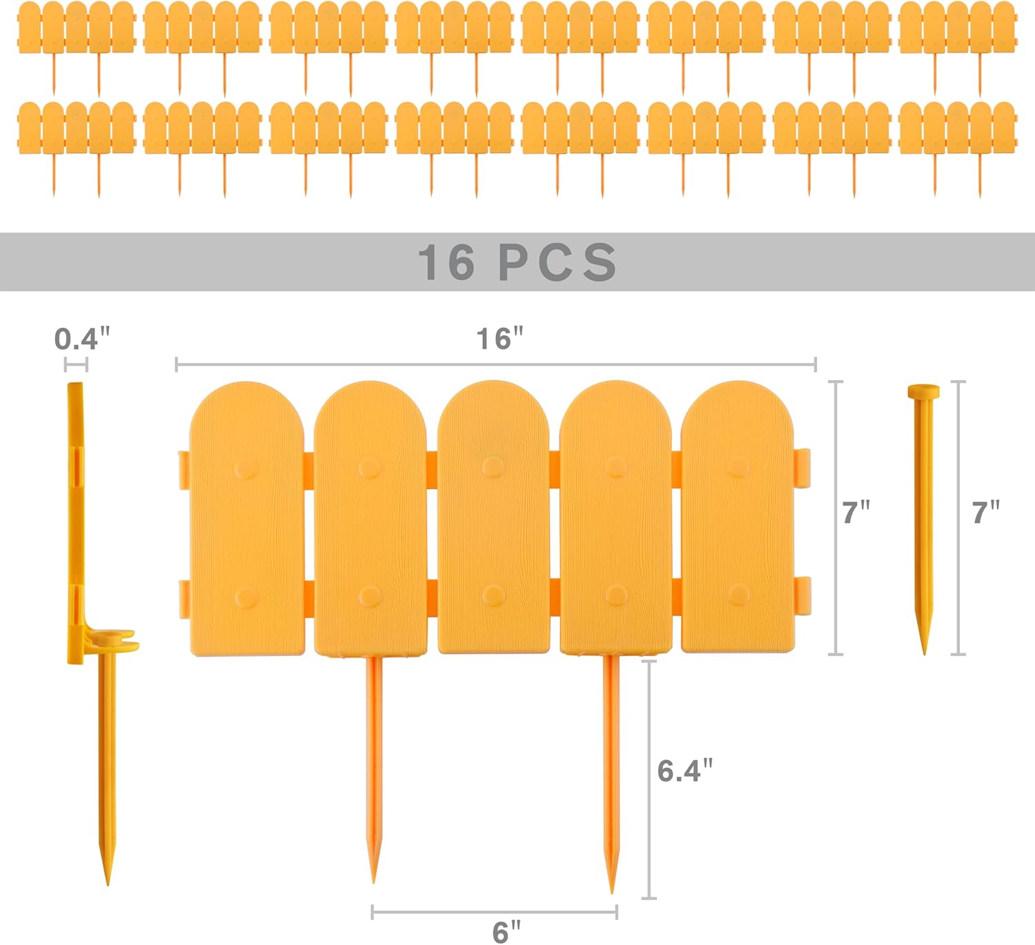 Evelyne Garden Border Edging: Wooden Fence Design - 16pcs Timber Yard Landscaping Fence Liner Lawn Edge Barrier - 20ft Kit of Decorative Lawn Landscape Panels Elements-Landscaping Edging-GMT-10374-C16