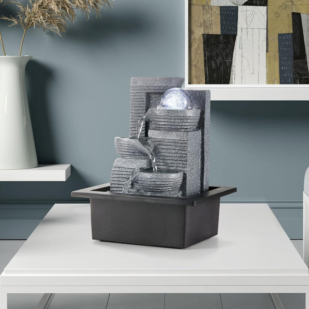 WICHEMI Water Fountains Indoor Waterfall Fountain Tabletop Fountain with LED Light Water Feature Indoor Zen Meditation for Home and Office Indoor Spaces Decor (Style 7)