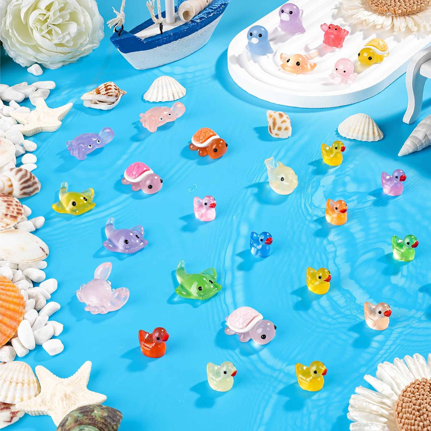 300 Pcs Luminous Mini Resin Animal in The Dark Mini Resin Figurines with 25 Styles Duck Frog Rabbit Owl Mushroom Shapes for Fairy Garden Accessories Micro Landscape Bonsai Aquarium Outdoor Decor