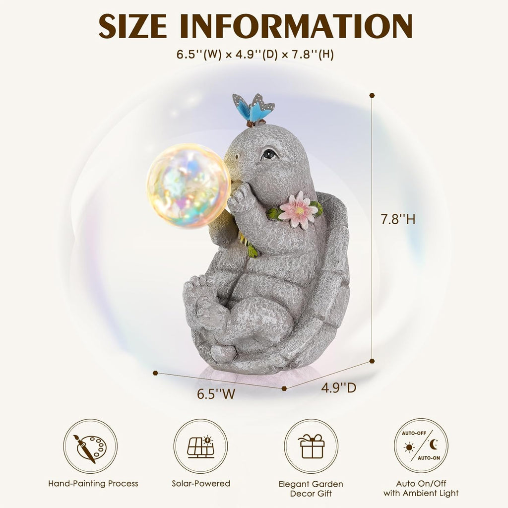 MININOVA Outdoor Garden Decorations Turtle Statues with Solar Light Resin Waterproof Figurines for Outside Yard Patio Mon Birthday Gifts