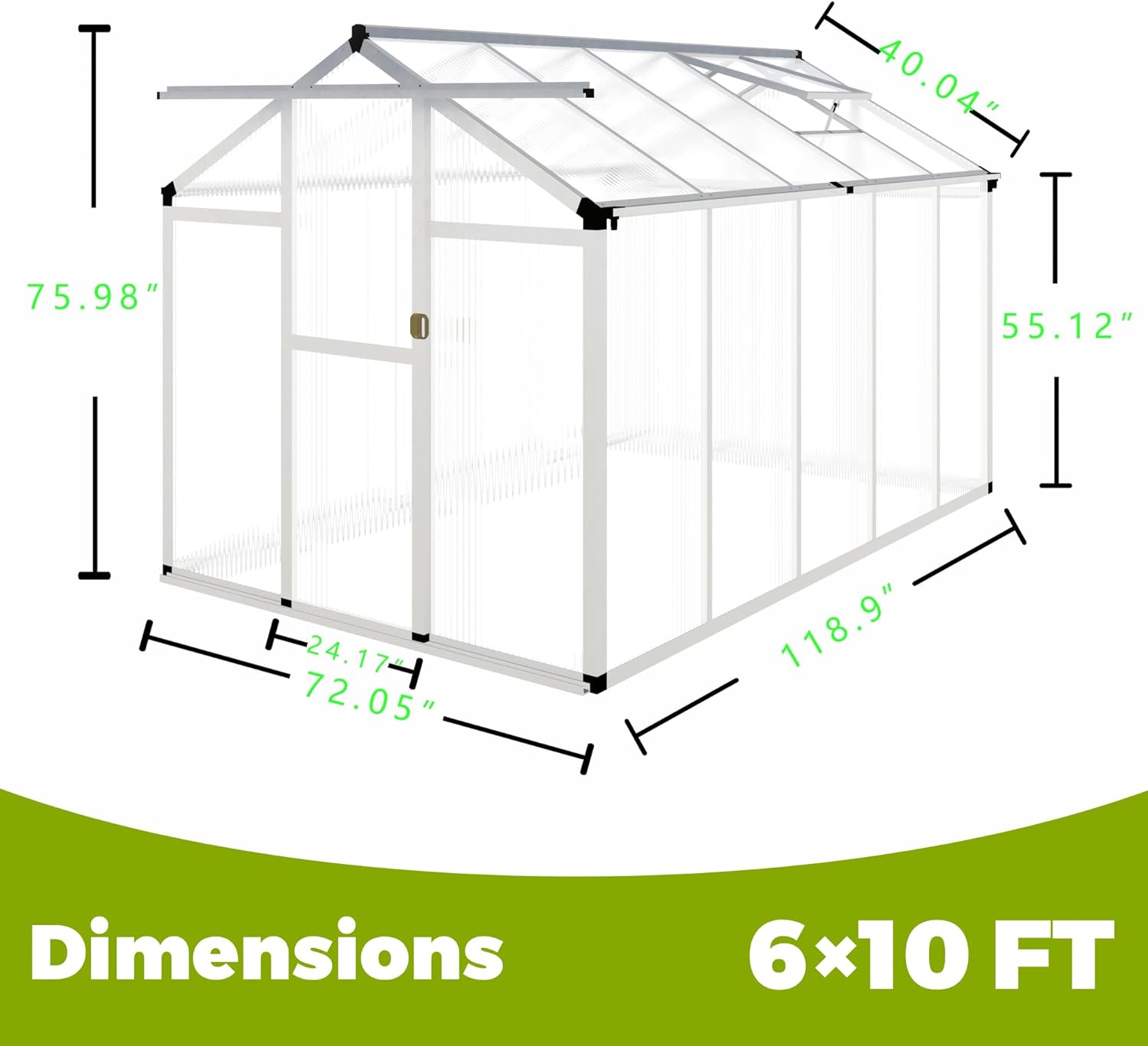 6 x 10FT Greenhouse for Outdoors,Polycarbonate Garden Backyard,Silver