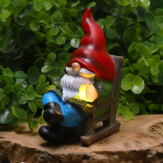 Garden Gnome Statue Solar Light Miniature Gnome Outdoor Decor Gnome Figurine for Outdoor Indoor Home Lawn Yard Balcony Porch Patio Housewarming Gift for Women Mom Grandma 3.54"x2.36"x4.72"