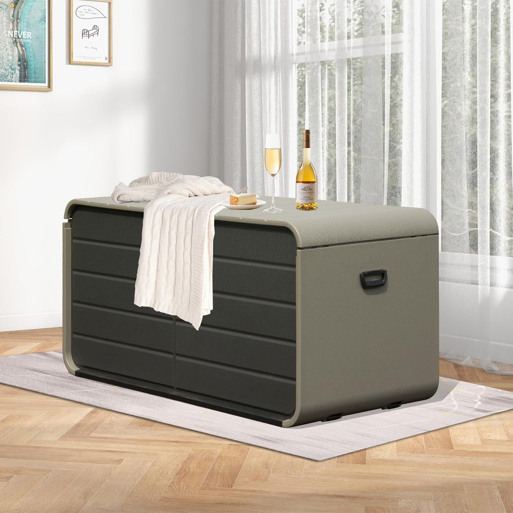 Domi 200 Gallon Outdoor Storage Box – Waterproof, UV-Resistant Deck Box with Lockable Lid for Patio Furniture, Garden Tools, Delivery Packages (Large Resin Storage Bin）