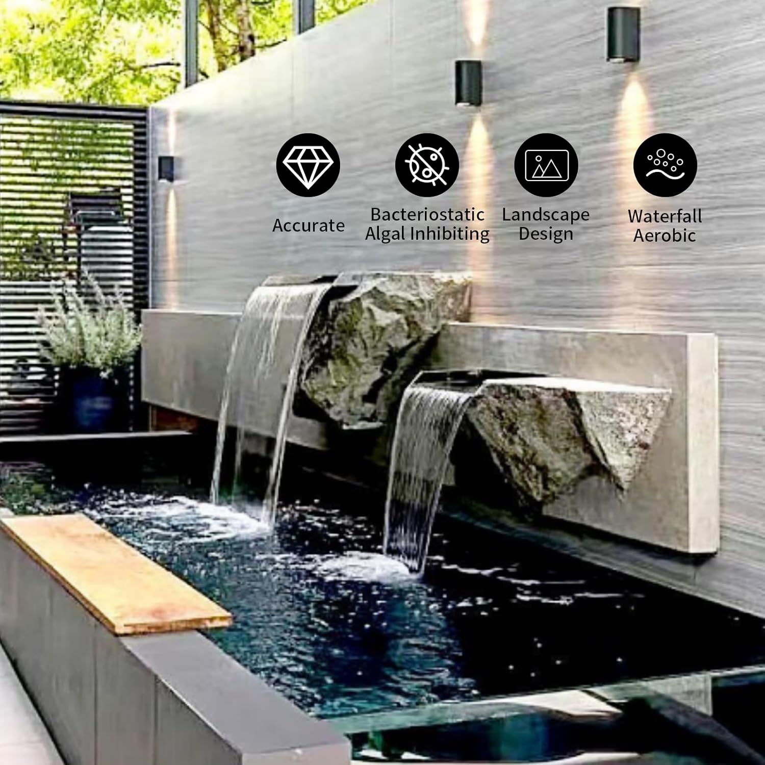 Pool Fountain,Acrylic Waterfall Spillway Pond Fountain,Includes Waterfall Box,Filter Media,Pipe Connector,12 Inches Black Pool Water Feature for Garden Patio,Backyard Koi Pond Decor