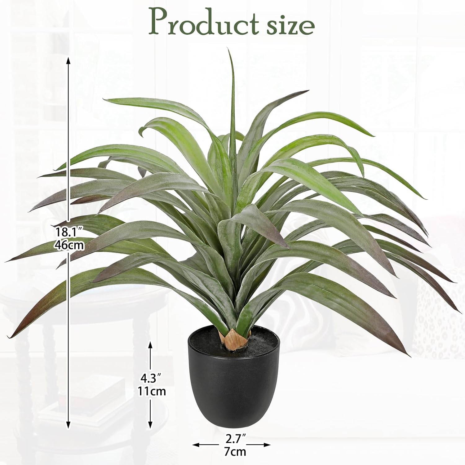 Briful Faux Agave Plant 18.1in Artificial Agave Potted Plant Fake Outdoor Plants for Home Office Living Room Bedroom Kitchen Table Decor