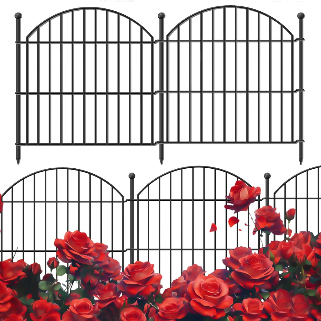 Decorative Garden Fence 24in (H) x10ft (L), 5 Pack No Dig Fence Animal Barrier for Dog, Arched Flower Bed Edging, Wire Border Panel Fencing for Yard Patio Outdoor Decor