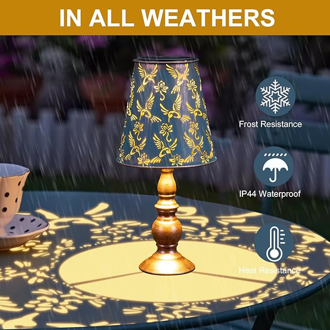 pearlstar Solar Table Lamps Bedside Lamps - Hummingbird Garden Waterproof Cordless Solar Table Lamps for Patio Garden Pathway Yard