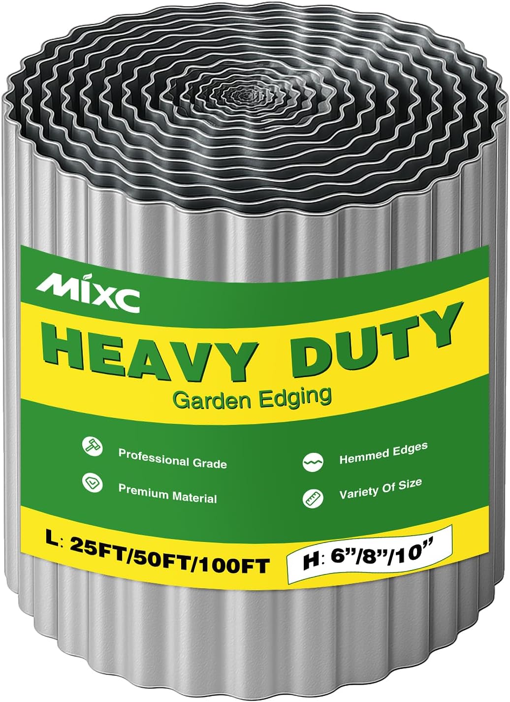 MIXC Corrugated Metal Garden Edging, Landscape Border for Lawn, Flower Bed & Paver (Silver, 8 Inch × 25FT)