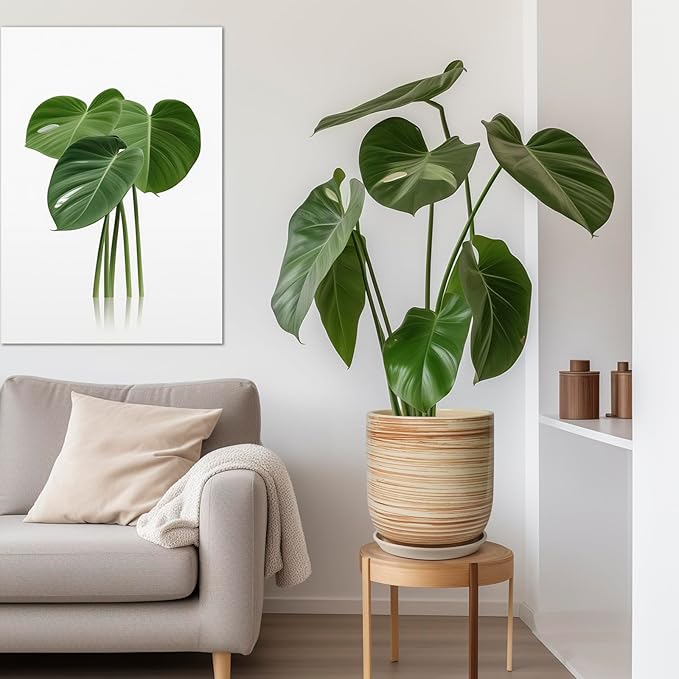 12 Inch Pots for Plants - Ceramic Planters for Indoor Plants, Large Planter Pot for Home Garden Patio Office with Drainage Hole Cylinder Flower Pot Yellow