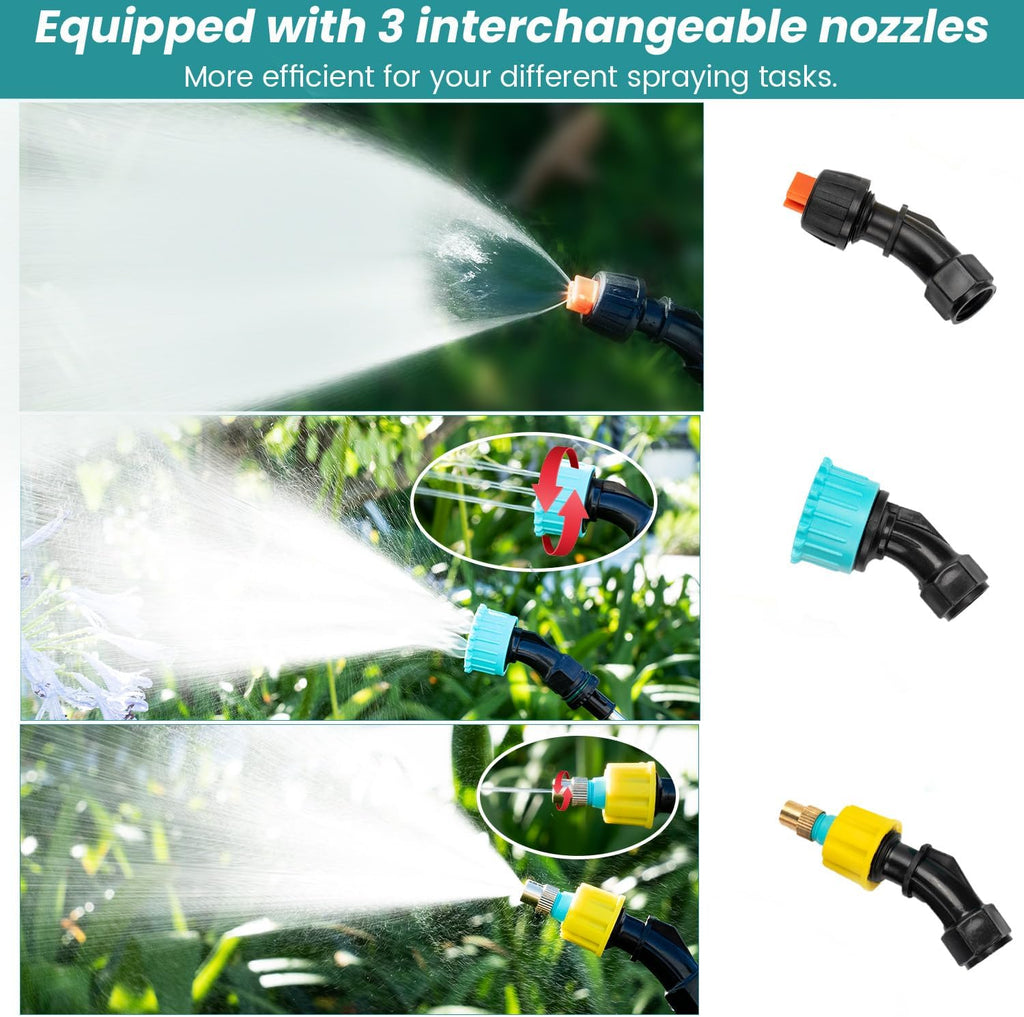 TOOVEM Electric Garden Sprayer with Battery Indicator,23.6inch Battery Powered Sprayer Wand with 16.4FT Hose,Rechargeable and Portable Spray Wand for Yard, Lawn and Garden(3 Nozzles)