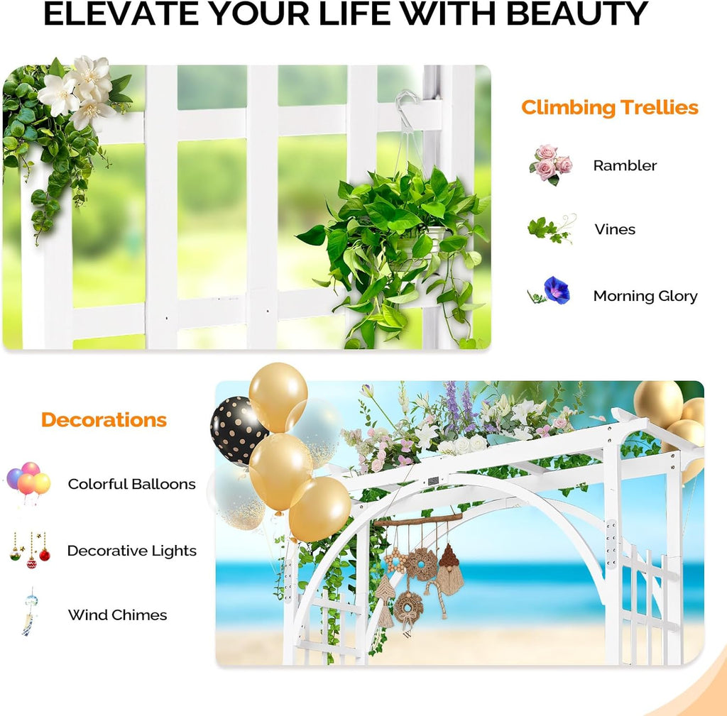 VINGLI 85in Wooden Arbor, Wedding Arch for Ceremony, Wood Trellis for Plant Climbing, Christmas Decor Pergola for Garden Backyard, Lawn (White)