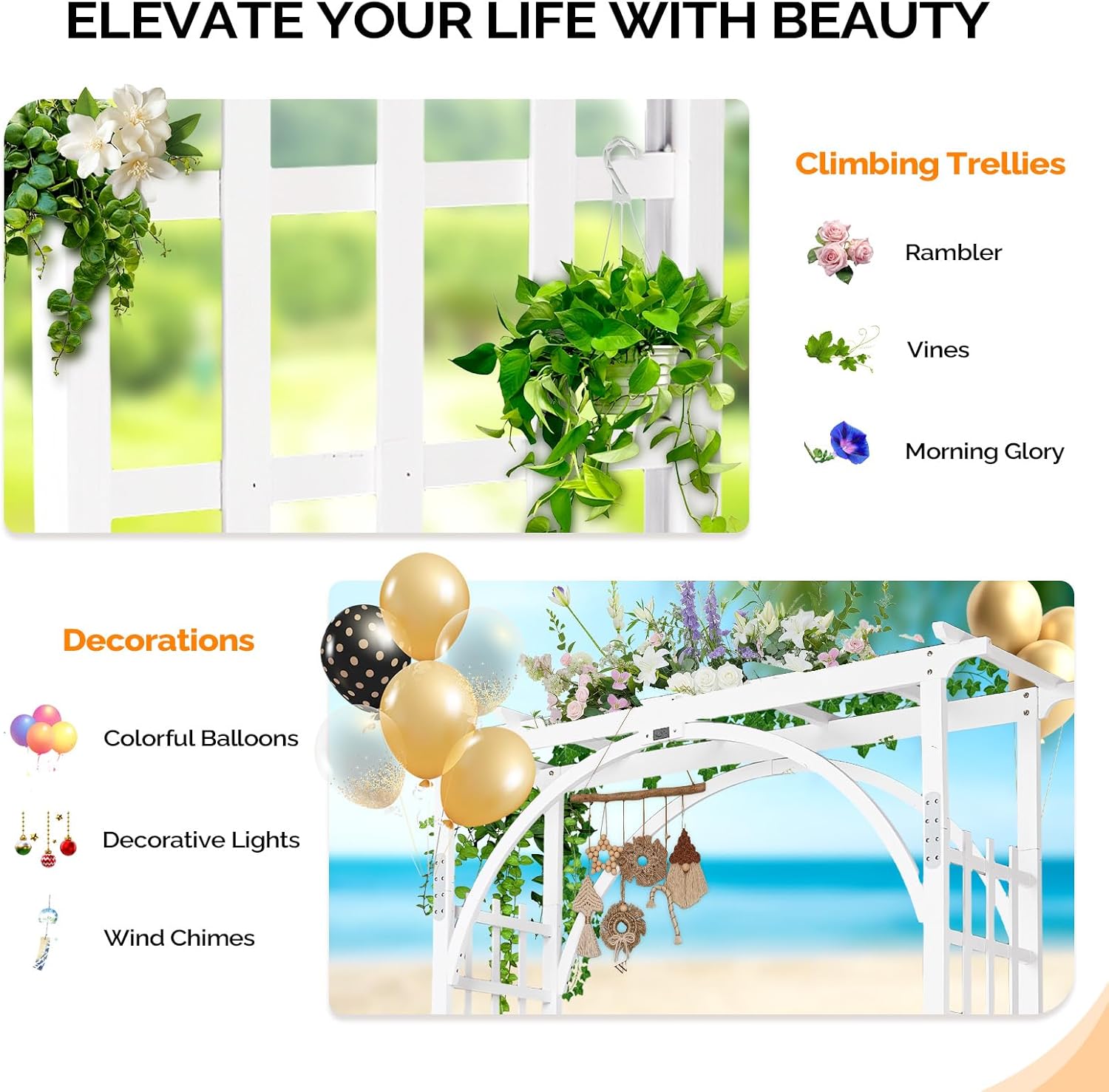 VINGLI 85in Wooden Arbor, Wedding Arch for Ceremony, Wood Trellis for Plant Climbing, Christmas Decor Pergola for Garden Backyard, Lawn (White)