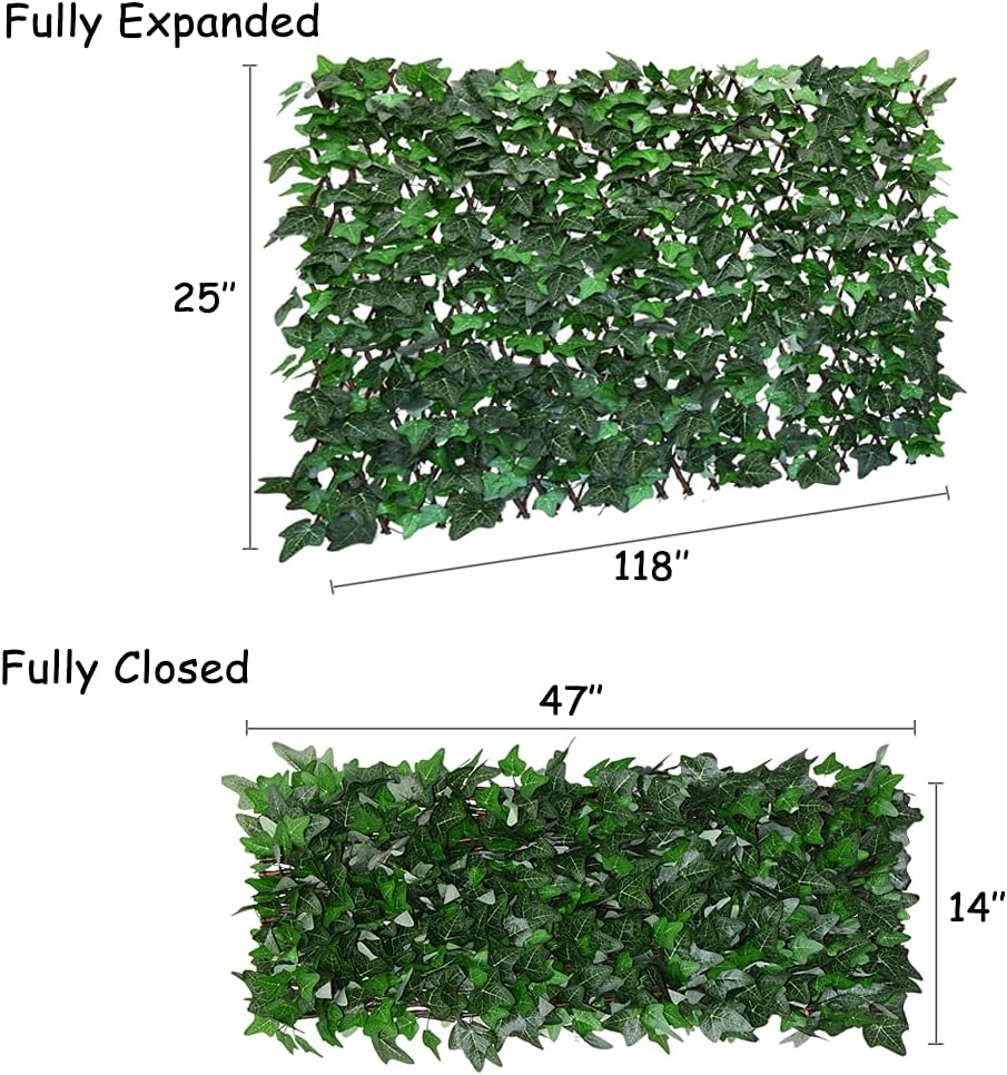 Expandable Fence Privacy Screen for Balcony Patio Outdoor,Decorative Faux Ivy Fencing Panel,Artificial Hedges (Single Sided Leaves) (1, Green-Ivy)