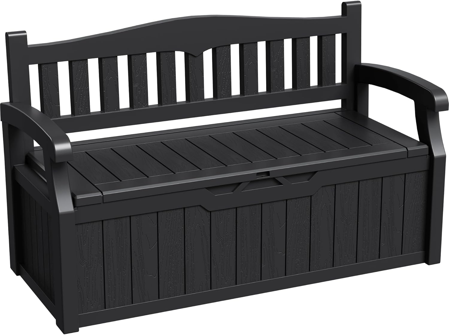 Greesum 80 Gallon Storage Bench Outdoor Deck Box with Armrest, Patio Furniture,Lockable, Waterproof and UV Resistant, Suitable for Garden, Pool, Black