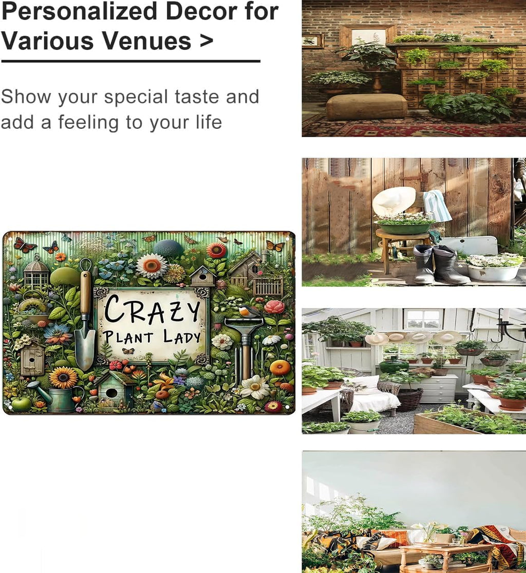 Bestylez Garden Gifts Vintage Gardening Signs Crazy Plant Lady Tin Sign for Home Garden Greenhouse Living Room Bedroom Yard Outdoor Decor 8X12 Inch (3359)