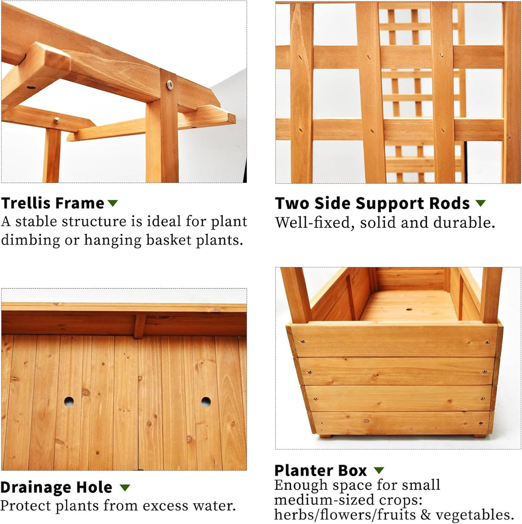 Raised Garden Bed Wooden Patio Planter with Trellis Outdoor Climbing Cucumber Box Pots Tomato Flower Vegetable Herb Porch, Tall Hanging Roof, Orange, 42.5" L x 17.3" W x 66.1" H