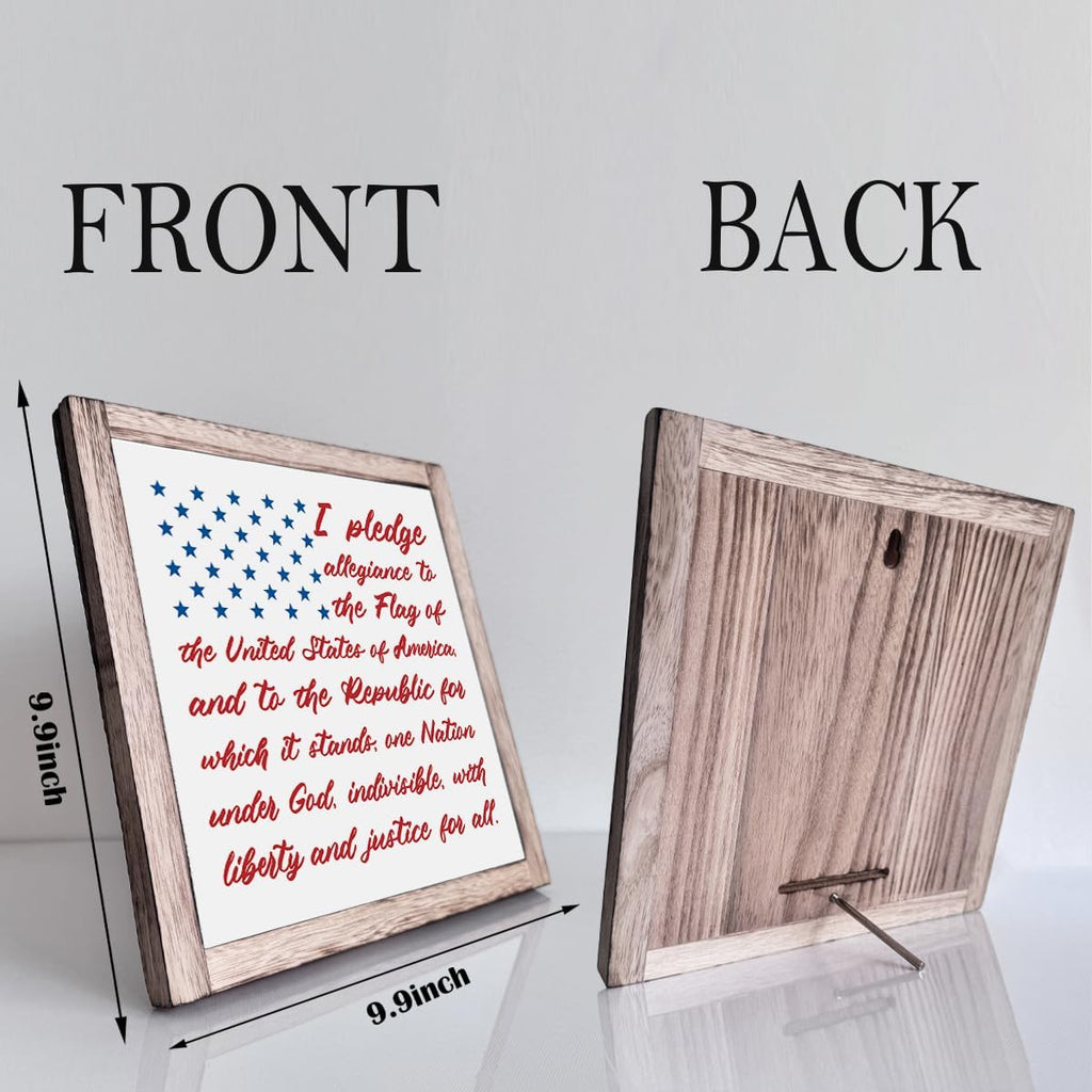 Patriotic Plaque Sign, I Pledge Allegiance to the Flag of United States of America, Wood Box Plaques Desk Decor, American Flag Sign, 4th of July Decoration, Independence Day Decor E