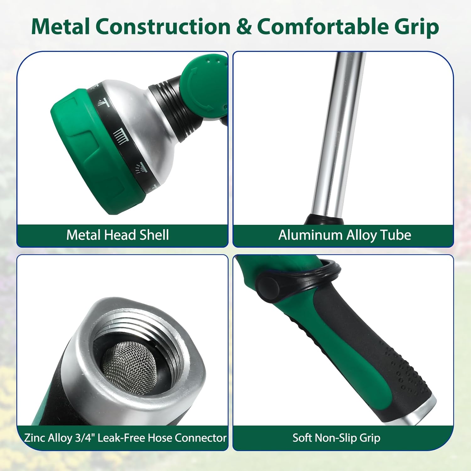 Telescoping Watering Wand for Garden Hose, 36”-54” Adjustable, 10 Spray Patterns, Heavy-Duty Hose Nozzle with Thumb Control & Pivoting Head, Ideal for Hanging Baskets and Shrubs, Green