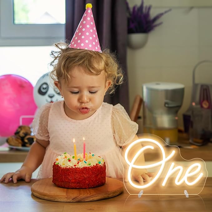One Neon Sign for First Birthday, LED Neon Lights One Table Number Neon Light Lamp for Home Birthday Party Decor Photo Prop Christmas Gift