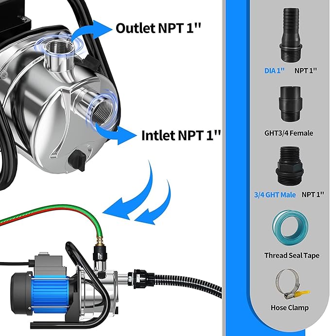 1.6 HP Portable Water Transfer Pump 1500 GPH Electric Shallow Well Pump Garden Booster Pumps for Draining Irrigation Lawn Farm Water Removal