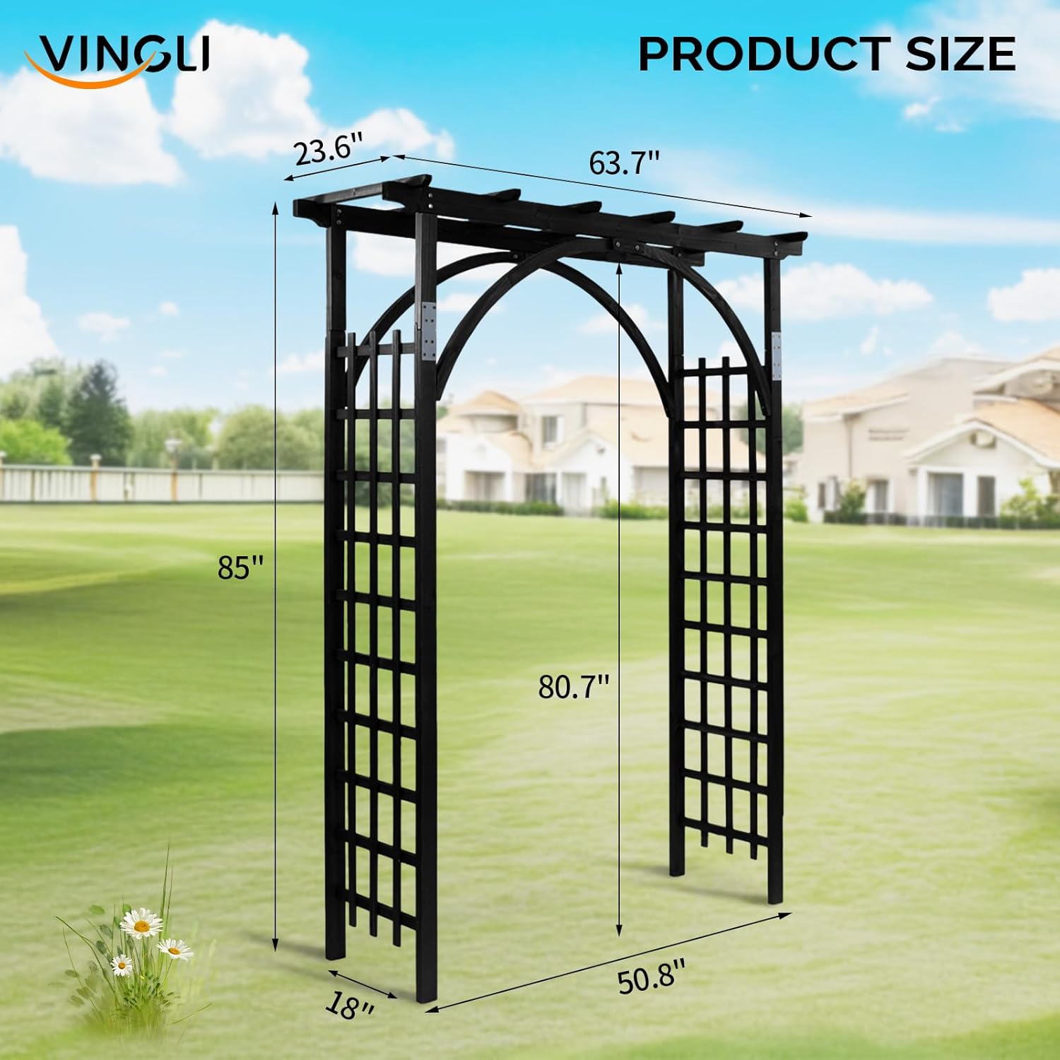 VINGLI 85in Wooden Arbor, Wedding Arch for Ceremony, Wood Trellis for Plant Climbing, Christmas Decor Pergola for Garden Backyard, Lawn (Black)