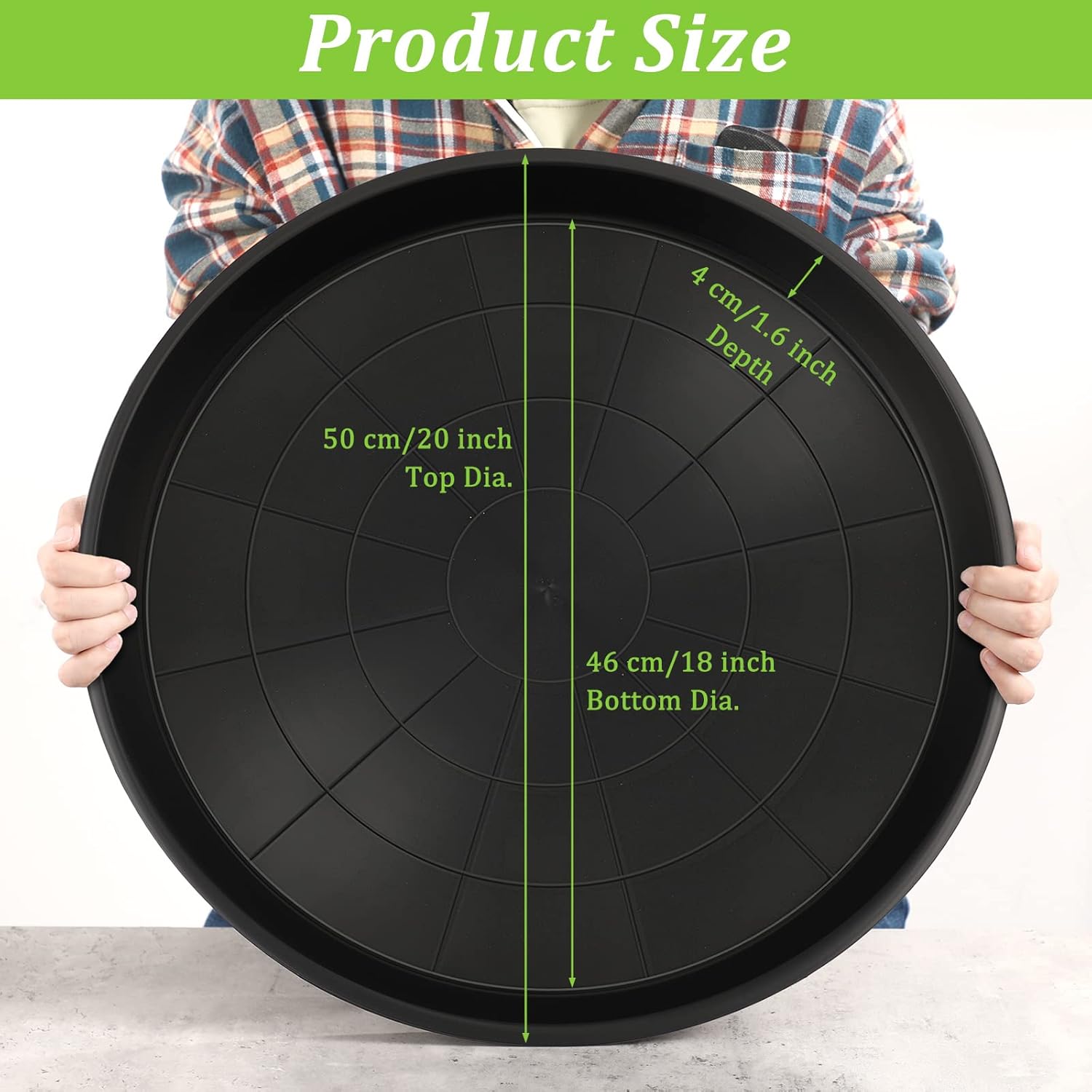 Eccliy 12 Pcs Plastic Plant Saucers Round Plant Tray Large Flower Pot Heavy Duty Planter Water Trays Thick Planter Drip Saucers for Indoors and Outdoors(20 Inch,Black)