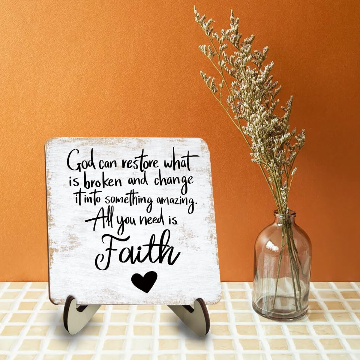 Motivational Wood Sign Rustic Desk Decor Home Bedroom Office Decor Work Table Desk Accessories Decorative Christian Religious Bible Verse Faith Decorations Office Supplies for Desk Cubicle Decor