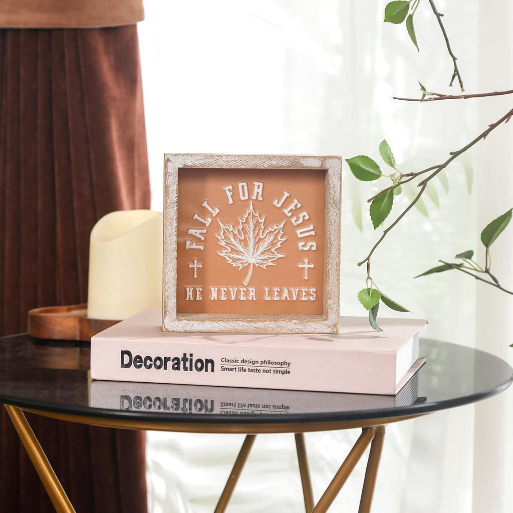 FESTWIND Embossed Orange Fall Leaf Sign, Farmhouse Autumn Decorations, Wooden Fall Tiered Tray Decor for Shelf Cubicle Desk Mantel, Rustic Thanksgiving Table Decor