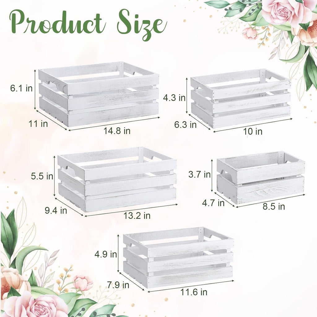 Soaoo 5 Pcs Decorative Nesting Wooden Crates for Storage Display 5 Size Large Small Rustic Wood Decorative Storage Crates with Handle Farmhouse Crate Box Container Made from Pine(Vintage White)
