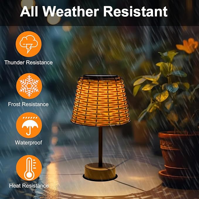 Solar Table Lamps for Outside,Handmade Rattan Woven LED Desk Outdoor Lamp Waterproof Boho Decoration for Garden,Yard,Patio,Porch,Trees,Lawn,Pathway(Austin Natural Brown)