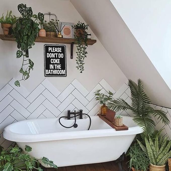 Please Don'T Do Coke In The Bathroom Sign Funny Room Decor For Men Cool Tapestry For College Dorm Metal Tin Signs Man Cave Decor Toilet Sign Black 12 X 8 Inch