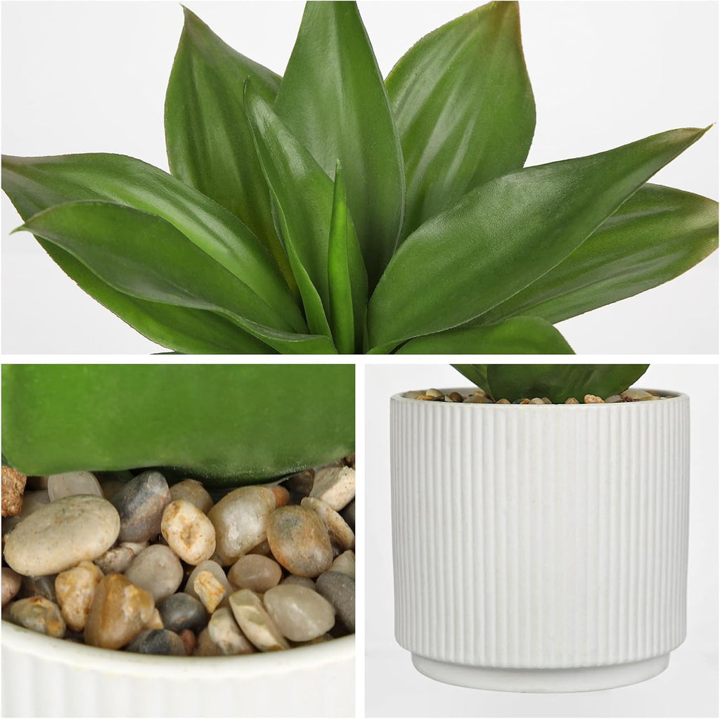 Hollyone Artificial Agave Plants Fake Succulent Agave Plant Potted in White Pot Succulents Aloe Plant for Desk Modern Office Living Room Table Shelf Home Indoor Outdoor Decor