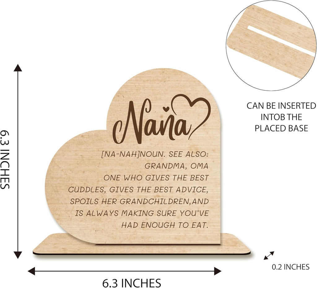 Nana Wooden Heart Plaque – “You Are The Piece That Holds Us Together” Funny Definition Sign Gift for Grandma, Oma, Rustic Desktop Decor, Mother’s Day or Birthday Present.(054)
