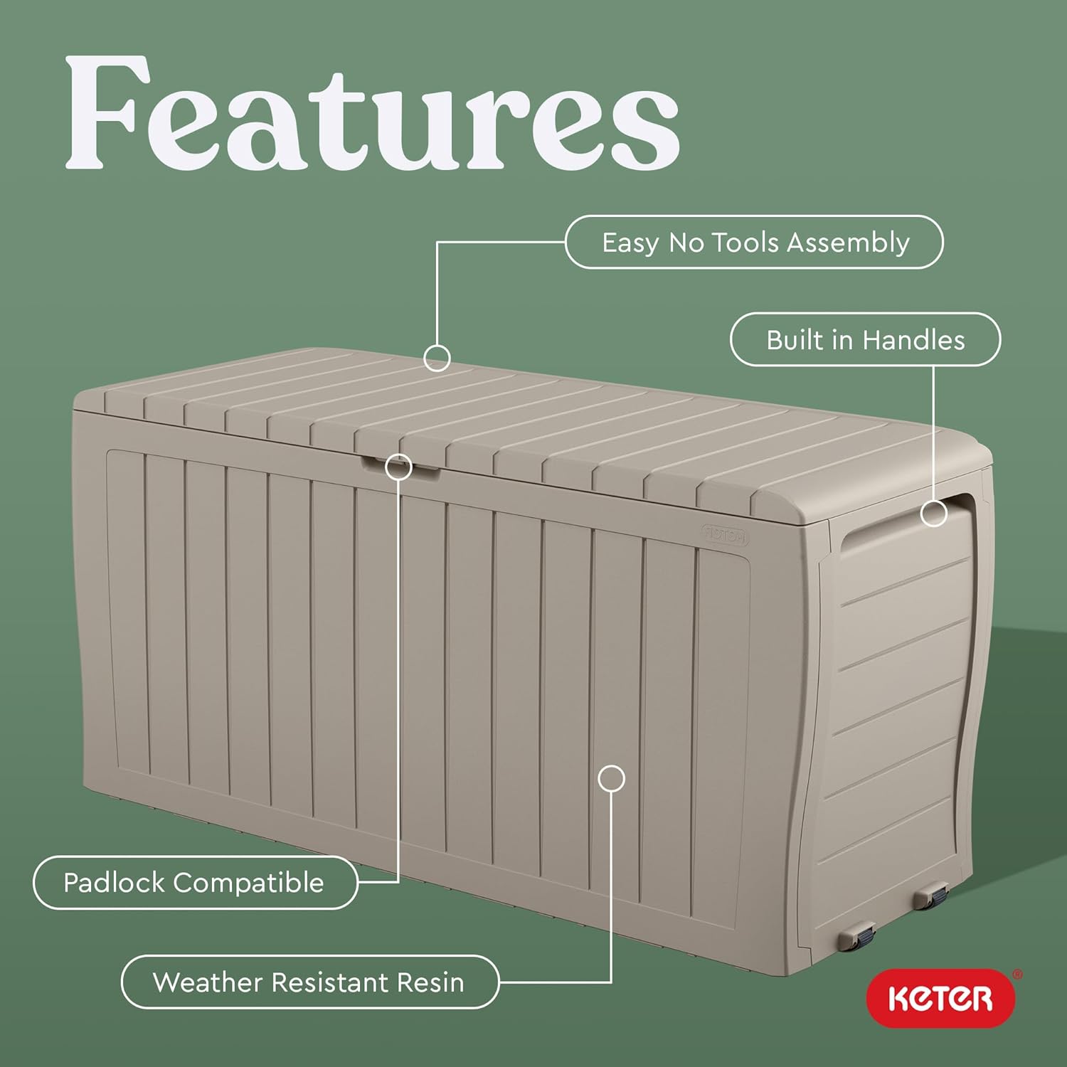 Keter Marvel Plus 71 Gallon Resin Deck Box-Organization and Storage for Patio Furniture Outdoor Cushions, Throw Pillows, Garden Tools and Pool Floats, Beige