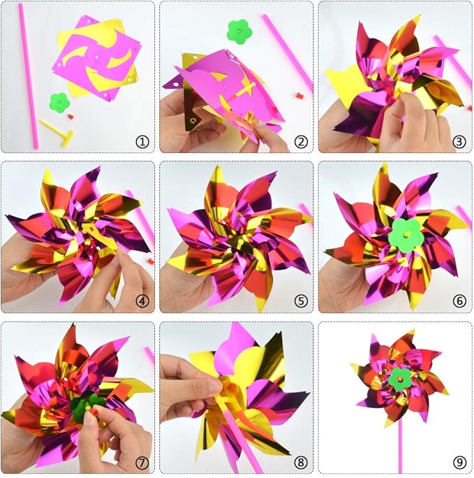 100pcs Plastic Rainbow Pinwheel,Windmill Party Pinwheels DIY Pinwheels Set for Kids Toy Garden Lawn Party Decor (100)