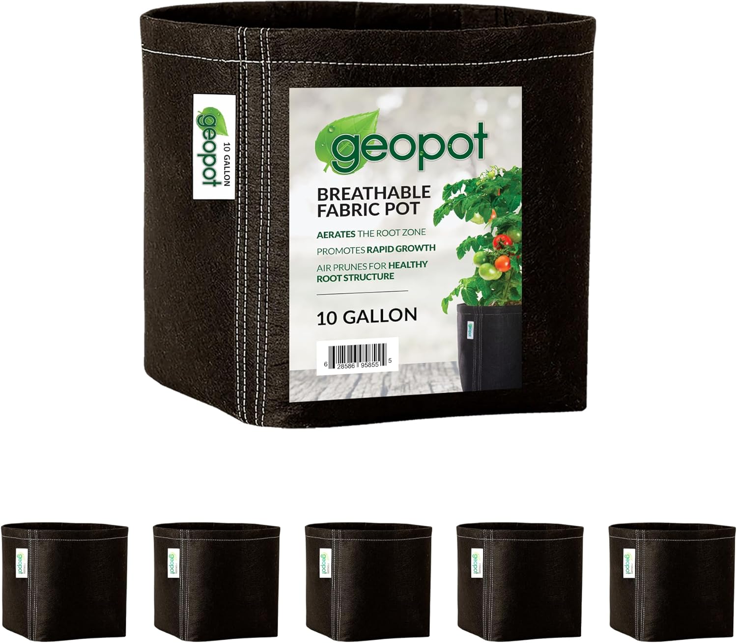 10 Gallon Fabric Grow Bags for Vegetables, Houseplants, Herbs & Flowers |5-Pack| Fabric Pots for Outdoors and Indoors, Aerated Fabric Grow Bags