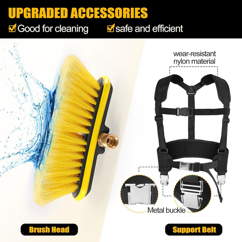 24FT Telescoping Power Washer Extension Wand, Gutter Cleaning Tools with Brush Head, 4 Adapters, 7 Spray Nozzles, Upgraded Support Belt, Pressure Washer Wand Extension for Wall Roof Gutter