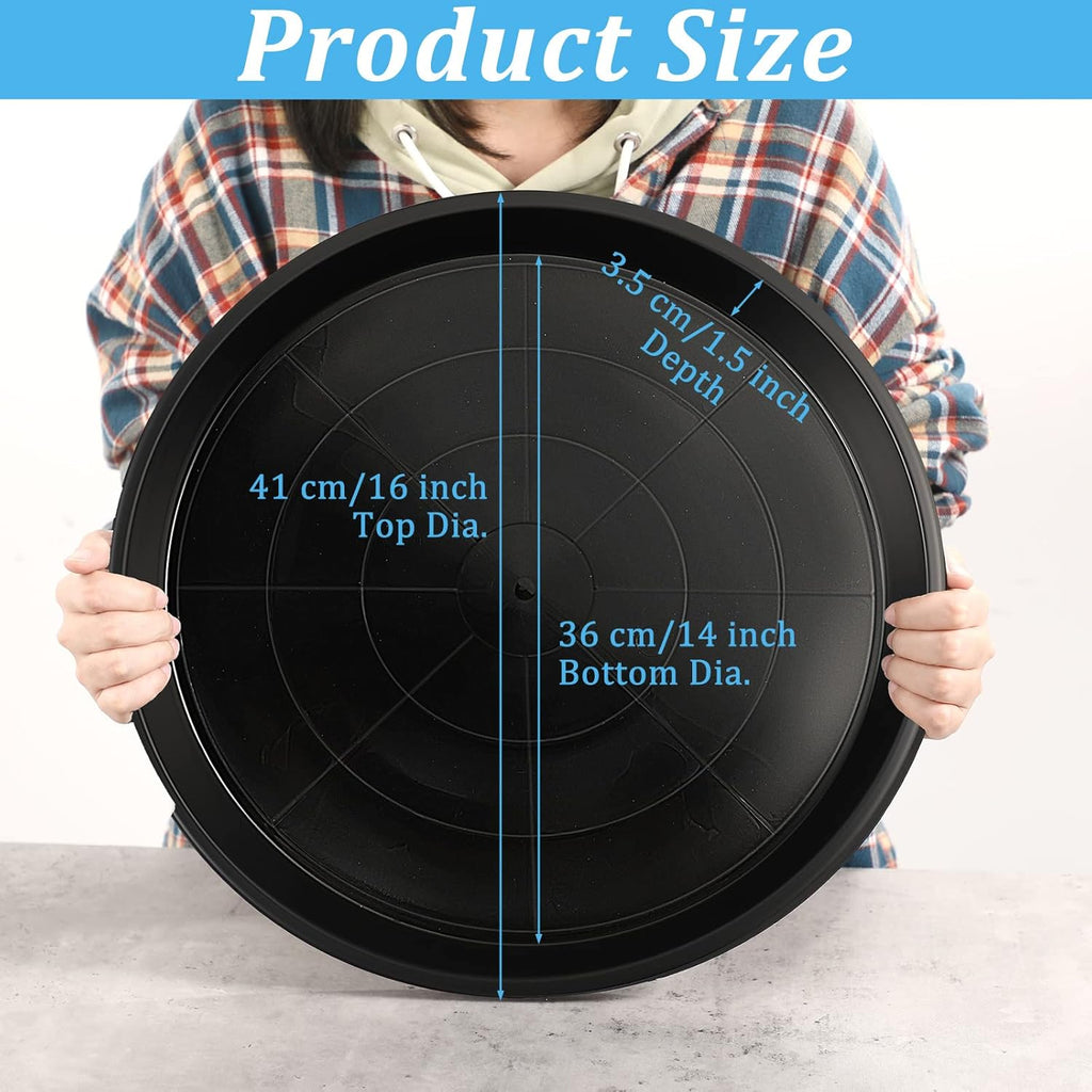 Eccliy 6 Pack Plastic Plant Saucer Heavy Duty Planter Saucers Large Plant Pot Saucers Plastic Water Trays for Indoors and Outdoors Flower Plant Plant Drip (Black,16 Inch)