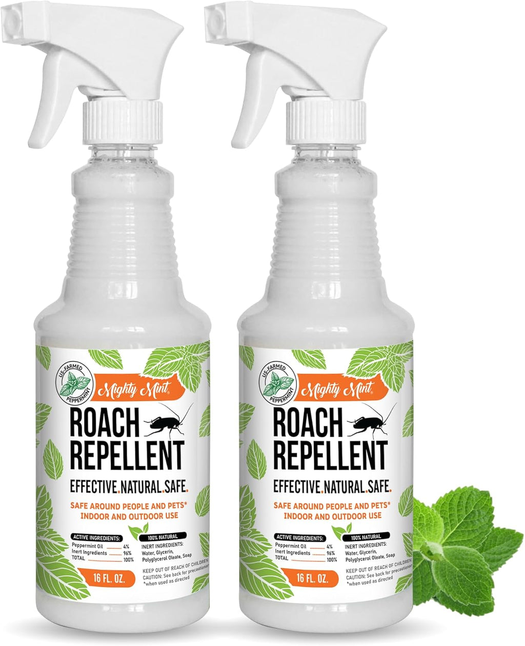 Mighty Mint Peppermint Oil Roach Repellent Spray – Natural Cockroach Killer for Indoor & Outdoor Use – Plant-Based Insect & Pest Control – 16 oz (Pack of 2)