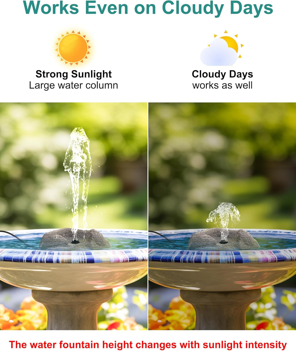 Solar Fountain for Bird Bath with Dry Run Protection Solar Powered Bird Bath Pump with 10 Nozzles,Resin Granite Rock Bird Fountain for Outdoor Water Features,Ponds,Can Cloudy Day Use