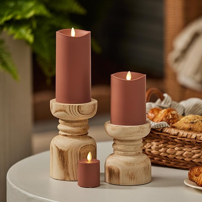 Luminara Outdoor Votive Flameless LED Candle, Baked Clay 2" x 3.2", Moving Flame Battery Operated Timer Remote Ready IPX4 Matte Plastic Finish