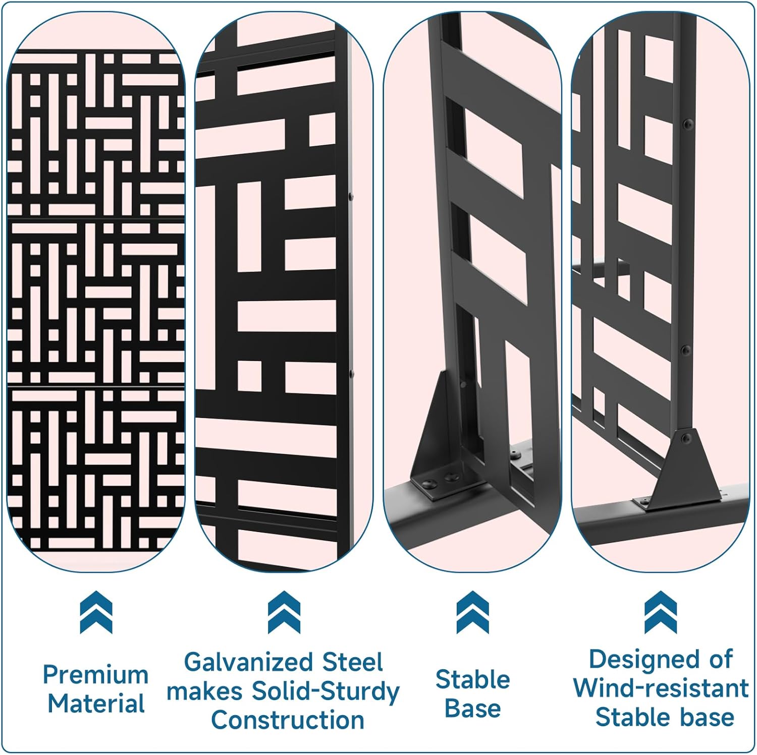 Metal Privacy Screen 72" H x 47.2" Decorative Outdoor Privacy Screen Privacy Panel with Stand for Balcony Deck Patio Lawn Garden, Privacy Fence (Black-Street)