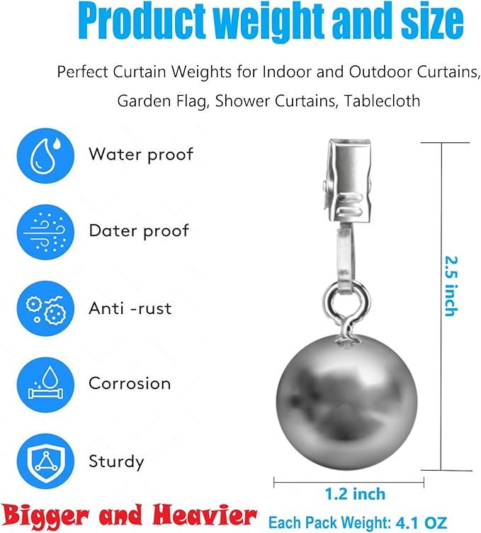 10 Pack Heavy Duty Curtain Weights for Outdoor, Stainless Steel Drapery Clip Keepping Curtain Panel Straight, Keep Outdoor Curtain Flag from Waving, Help Weigh Down Sun Curtain Tablecloth Garden Flag
