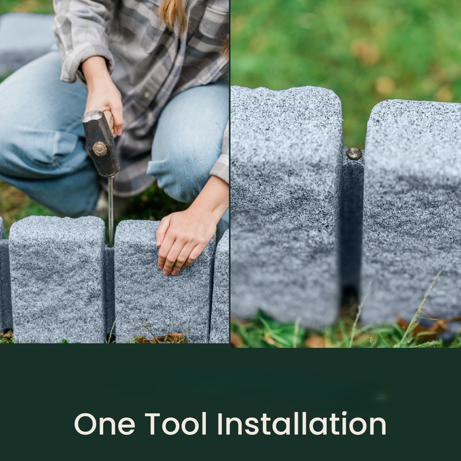 Beuta Landscape Edging | Garden Edging Border | Faux Stone Block XL for Lawn Edging, Flower Beds & Yard Edging – 10 Pack | Each Section Has 6 Blocks 48" L x 4" W x 9.5" H | 30 Spikes | Greystone