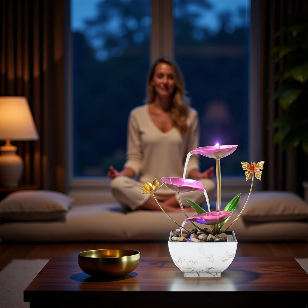 Pink Tabletop Water Fountain, USB Desktop Sleep Waterfall, Women Office Decor, Zen Garden for Desk