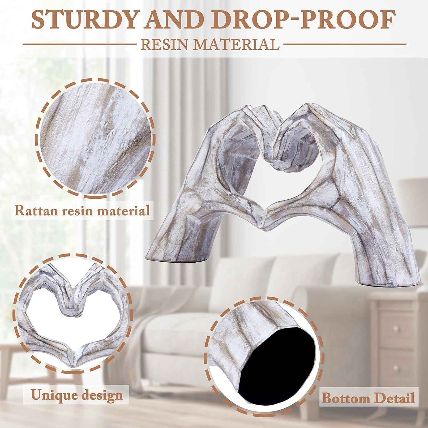 Valentines Day Gifts for Him, Heart Hands Sculpture, Heart Hands, Valentines Day Decorations, Sculptures Home Decor for Living Room Bedroom Bookshelf(No Bracelets)