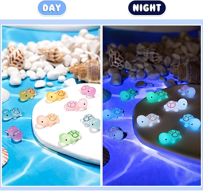 102PCS Luminous Mini Resin Turtles Sea Turtles Figurines Glow in The Dark, Cute Tiny Turtles Bulk for Cake Toppers Ocean Animal Theme Decor Garden Micro Landscape DIY Hidden Game (6 Colors)