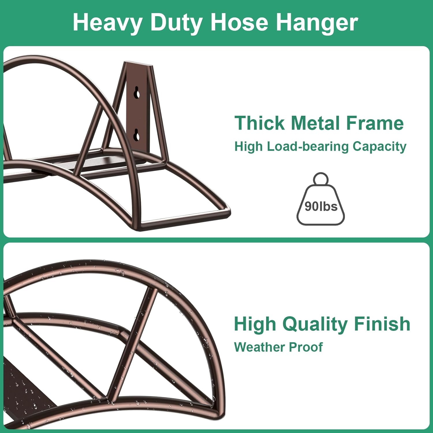 TomCare Garden Hose Holder Heavy Duty Water Hose Holder Wall Mount Hose Hanger Decorative Durable Garden Hose Storage Hose Reel Solid Metal Hose Stand Sturdy Hose Holders for Outside Yard, Bronze
