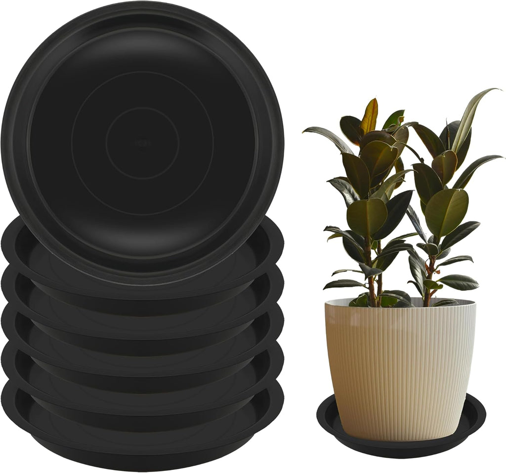 6 Pack 6 Inch Round Plant Saucers for Less 5 Inch Pot Indoors Outdoors Plant Trays for Pots Planter Saucer Plastic Plant Drip Tray Flower Planter Water Tray for Potted Plant(Black, 6"(6pcs))